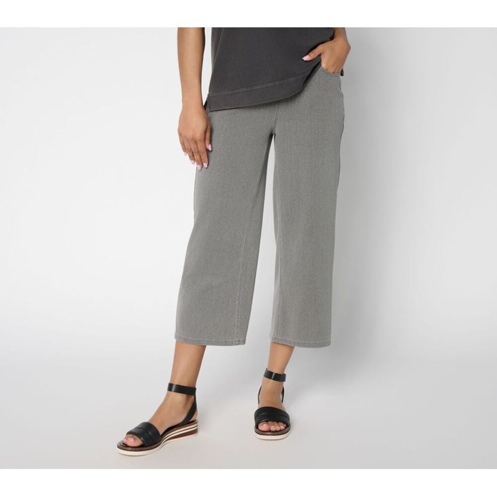 Denim & Co Women's Petite Pants PS Make Your Grey Dusk- Textured Leopard A731746